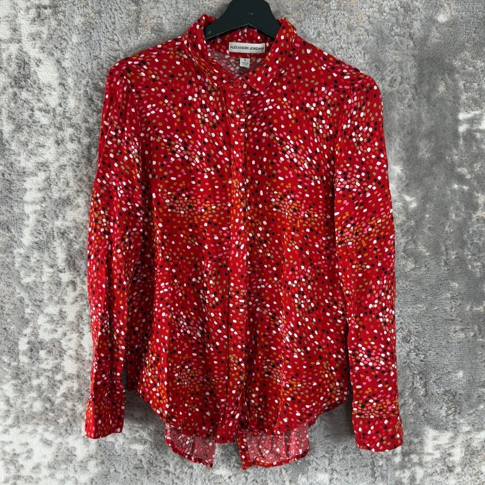 Alexander Jordan Size S Polka Dot Casual Button Top Red Collar Long Sleeve Shirt